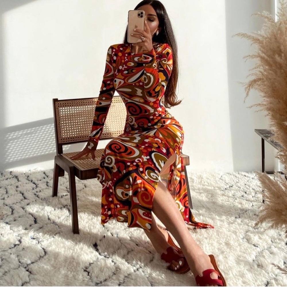 Zara Multi Printed Mini Dress  Long sleeve round neckline - Picture 5 of 12